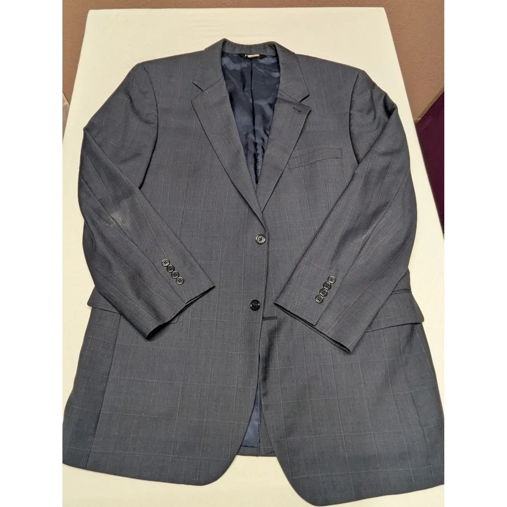 Jos A Bank Signature Collection Wool Blazer 44L Gray Blue Windowpane Sport Coat